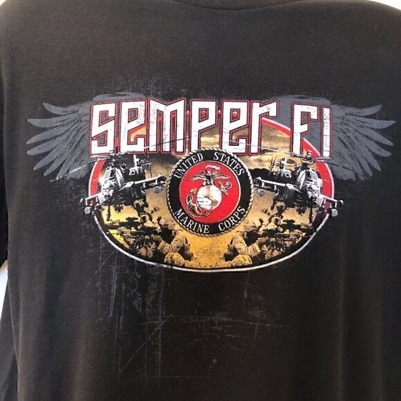 Semper Fi United States Marine Corps Black Graphic T-Shirt Men's Unisex Large - Picture 4 of 9